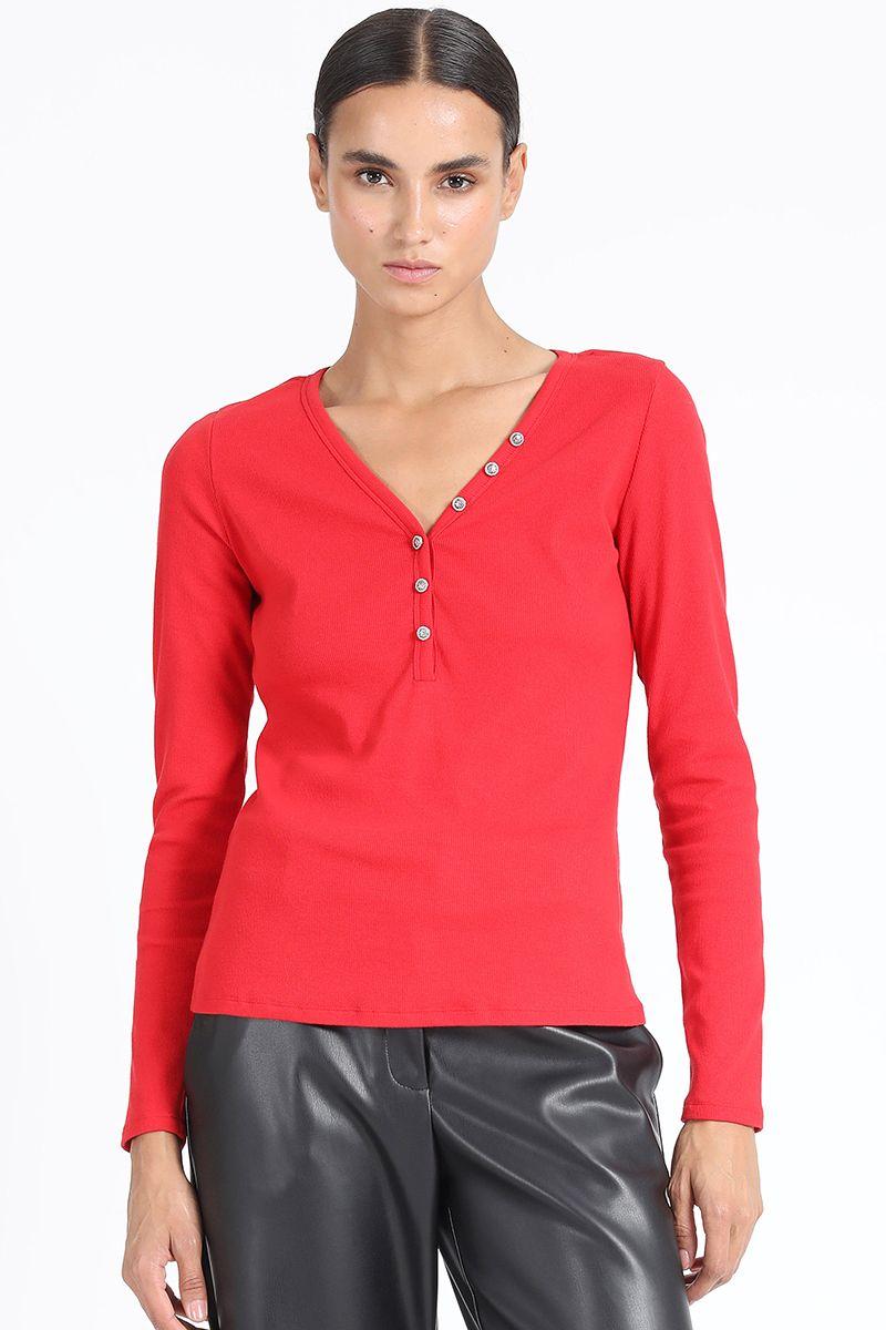 Polera Basica Boton Joya, Rojo Liola-0