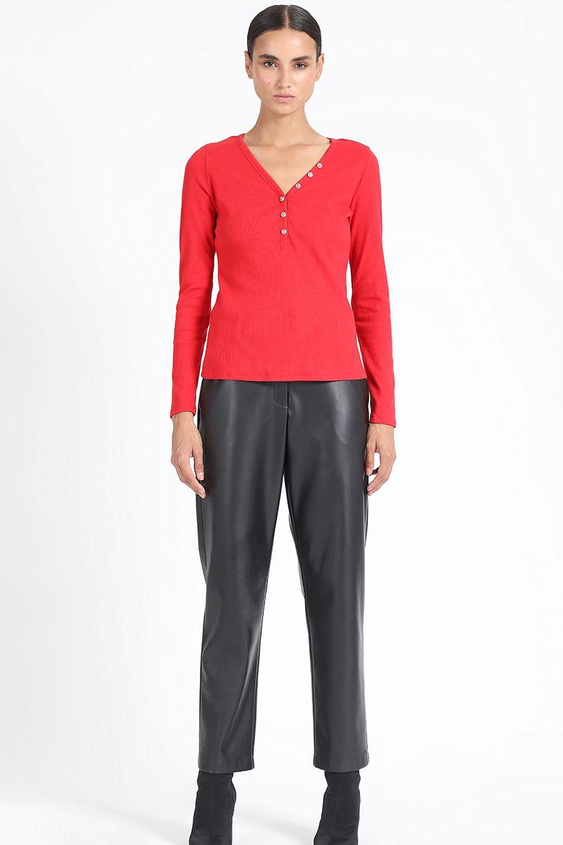 Polera Basica Boton Joya, Rojo Liola-1