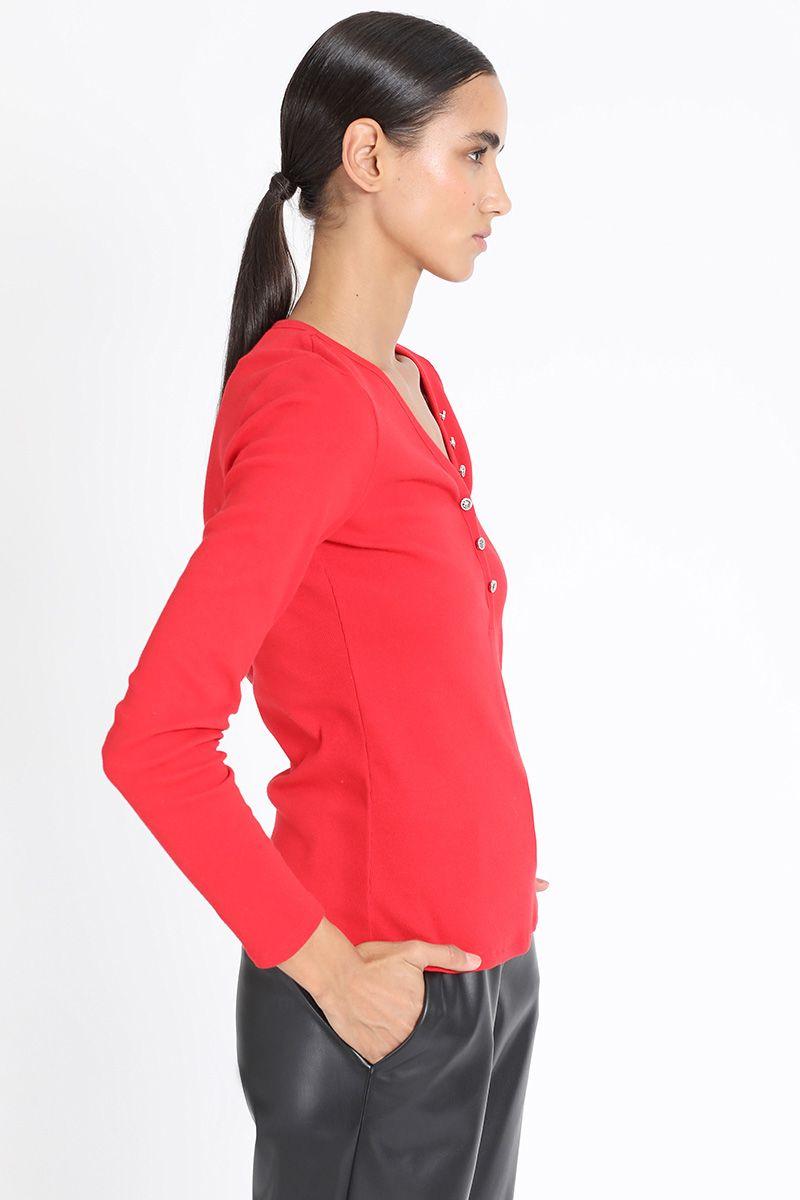Polera Basica Boton Joya, Rojo Liola-2
