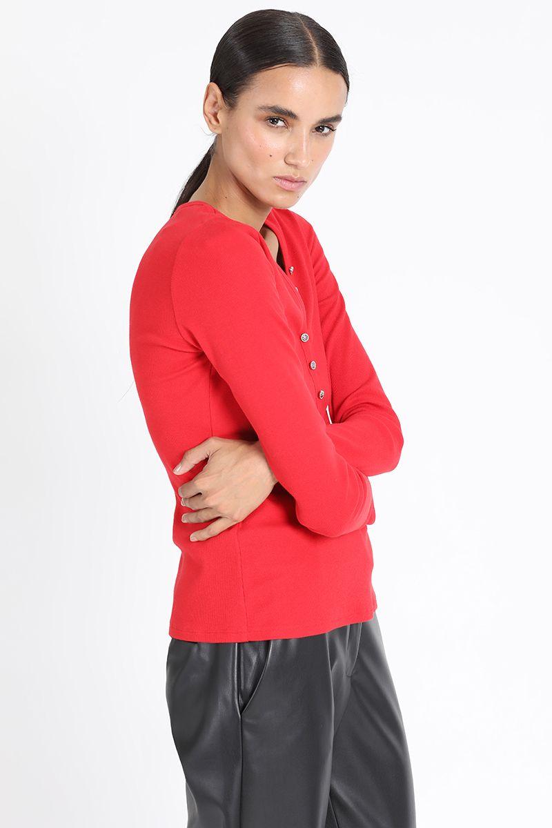 Polera Basica Boton Joya, Rojo Liola-3