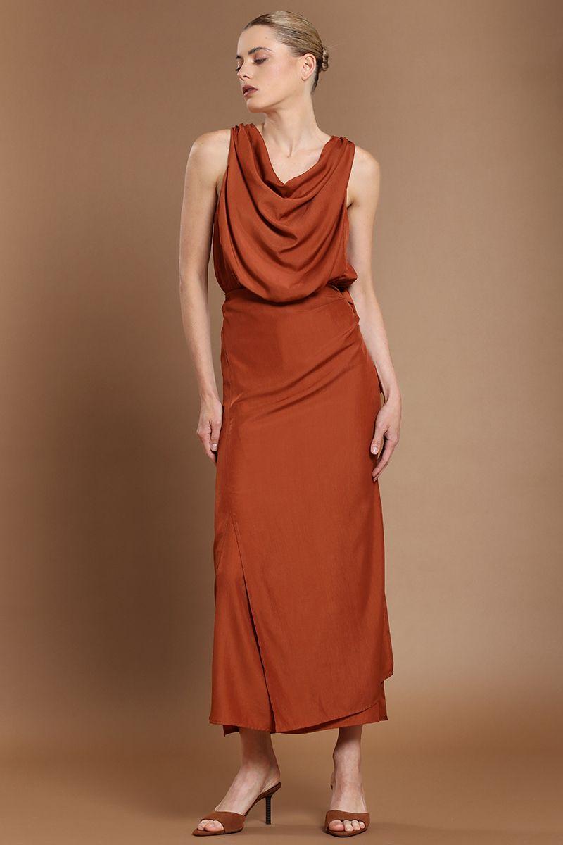 Vestido largo, envolvente elasticada, oxido Liola-0