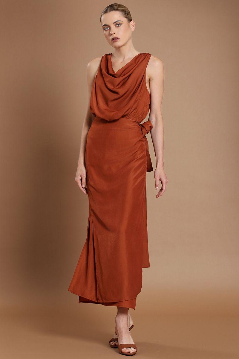 Vestido largo, envolvente elasticada, oxido Liola-1