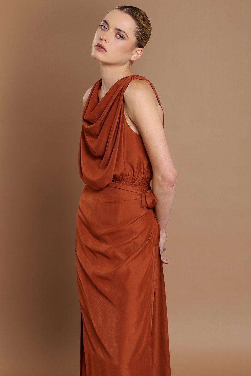 Vestido largo, envolvente elasticada, oxido Liola-3