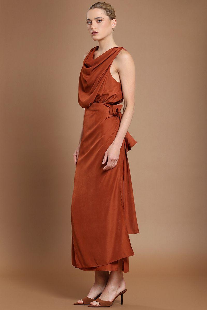 Vestido largo, envolvente elasticada, oxido Liola-4