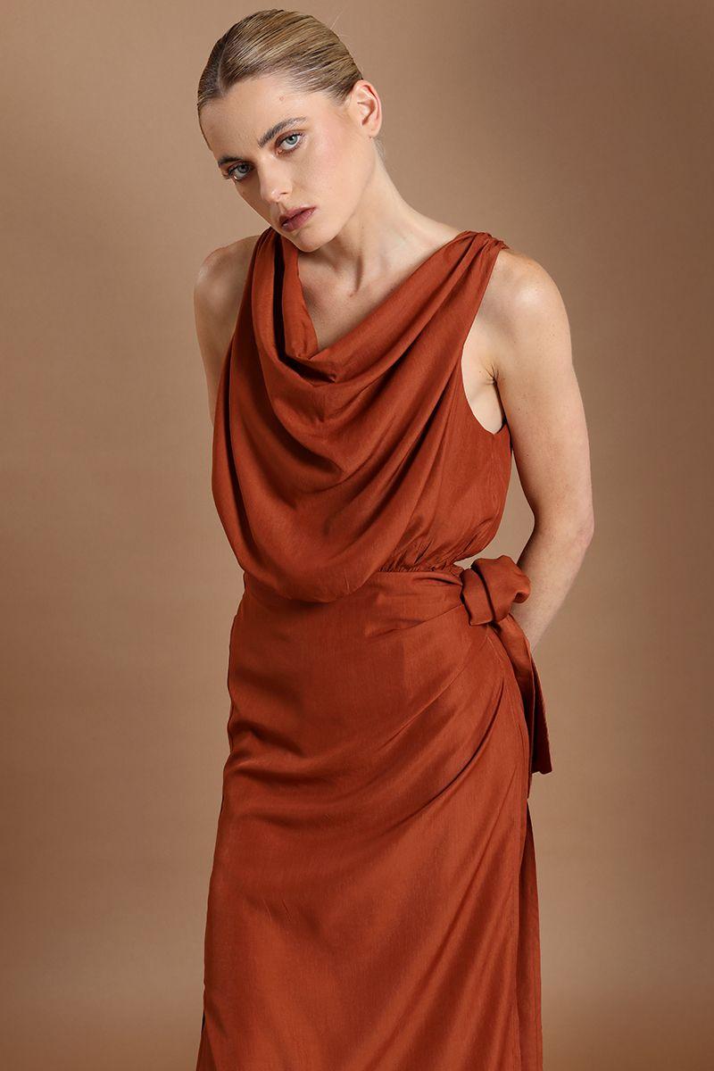 Vestido largo, envolvente elasticada, oxido Liola-5