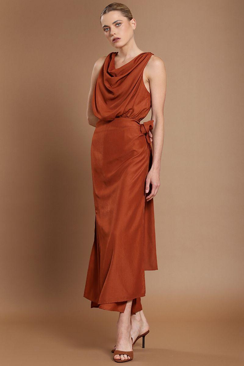 Vestido largo, envolvente elasticada, oxido Liola-6
