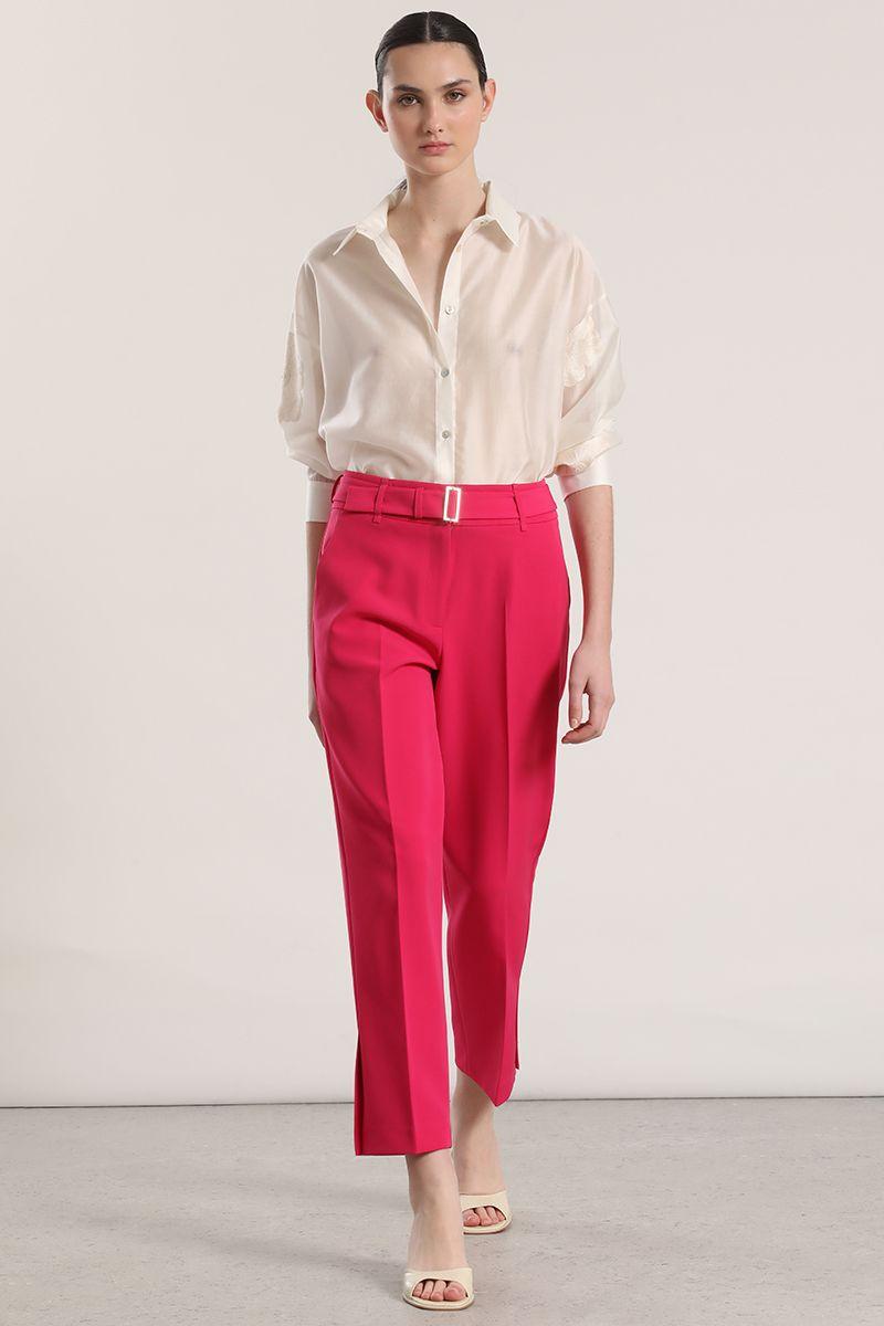 Pantalón sastre con cinturón liola mujer fresa-0