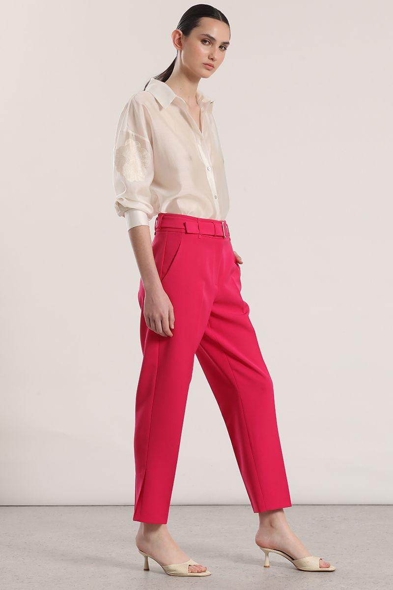 Pantalón sastre con cinturón liola mujer fresa-1