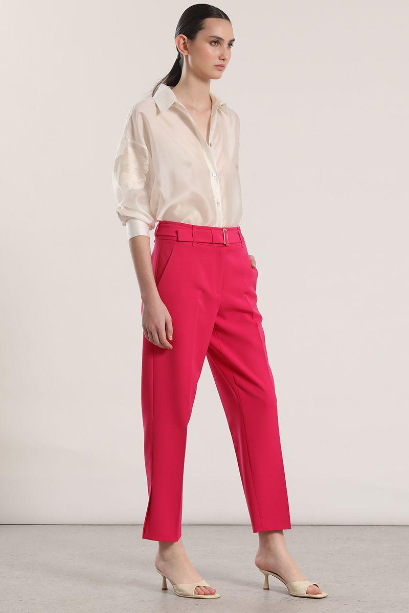 Pantalón sastre con cinturón liola mujer fresa-3
