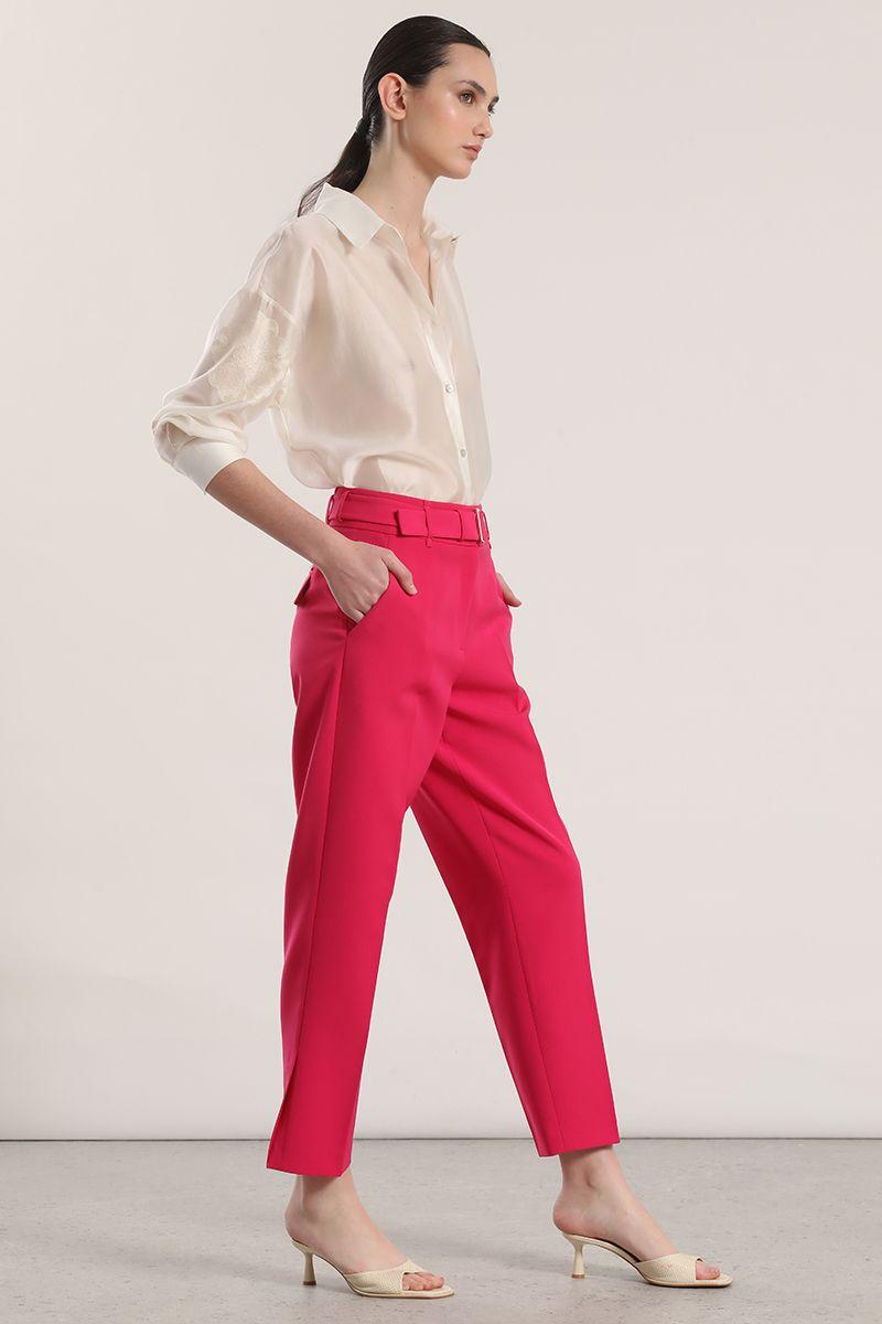 Pantalón sastre con cinturón liola mujer fresa-4