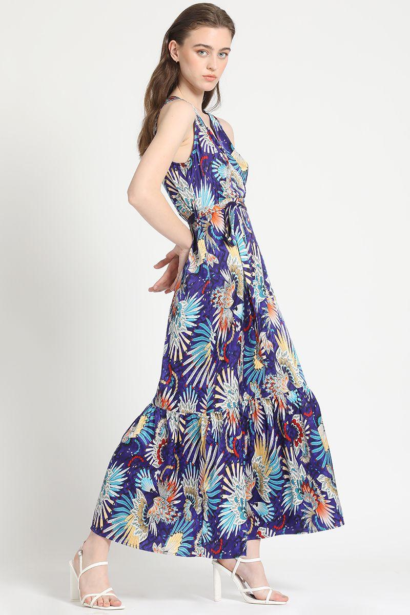 Vestido Maxi Satin Estampado Azul Liola-0
