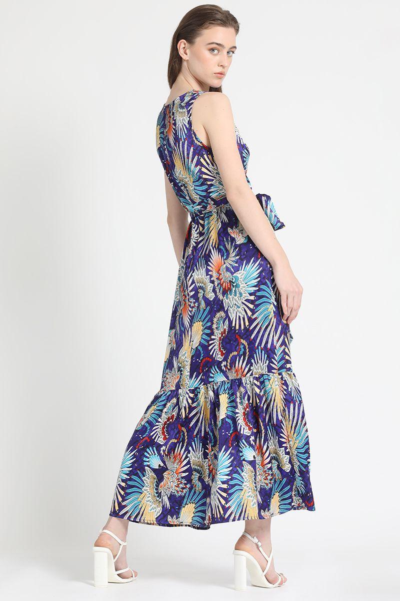 Vestido Maxi Satin Estampado Azul Liola-2