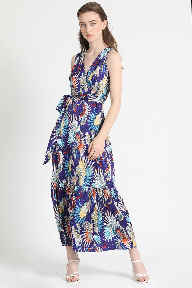 Vestido Maxi Satin Estampado Azul Liola-3