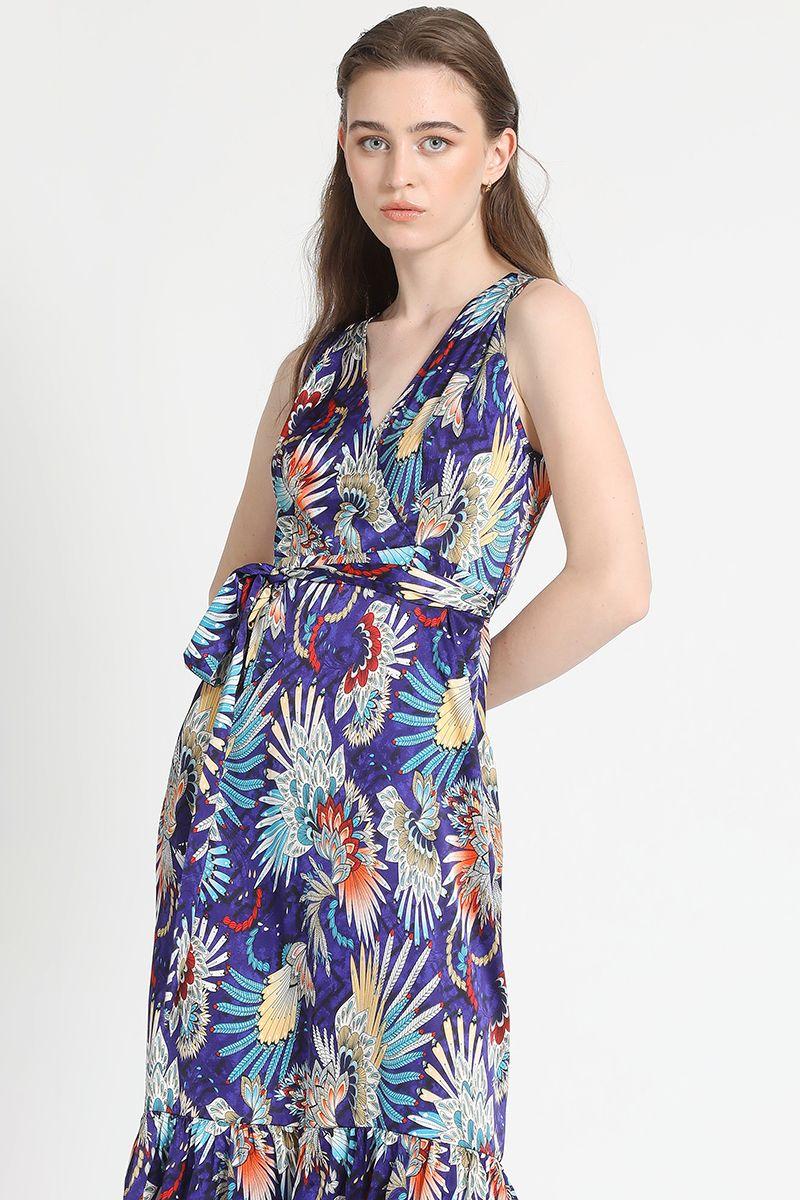 Vestido Maxi Satin Estampado Azul Liola-4