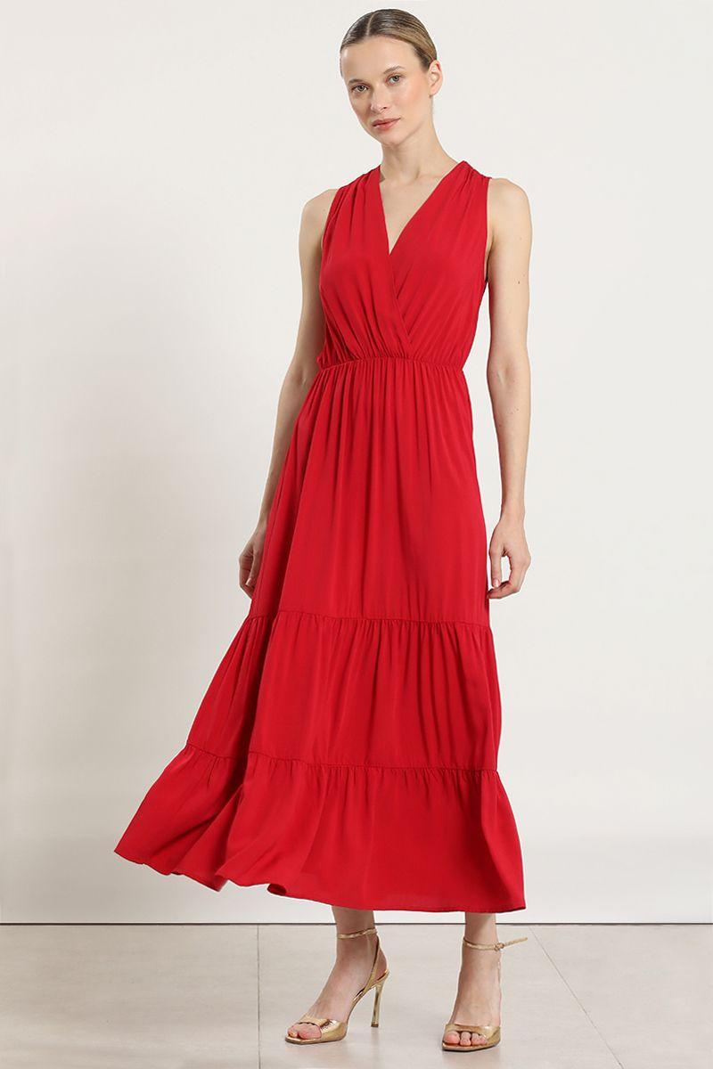 Vestido maxi paneles, rojo Liola-3
