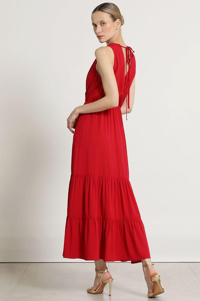 Vestido maxi paneles, rojo Liola-5