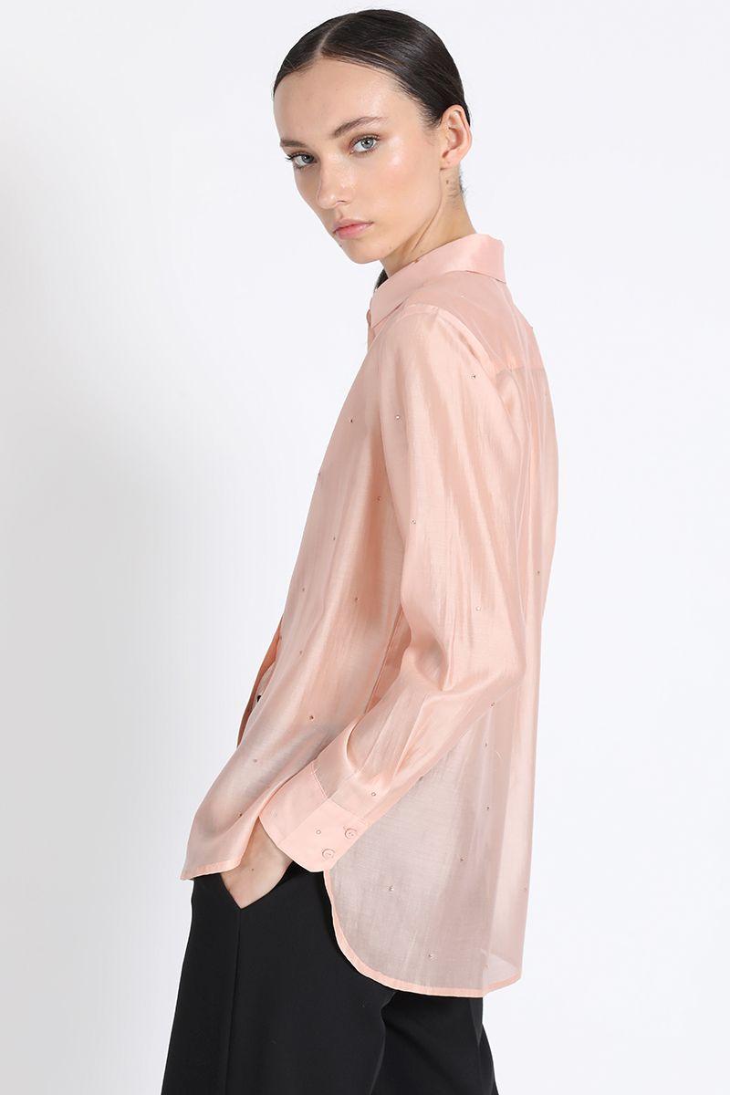 Camisa Semi Transparente Con Strass, Coral Liola-1