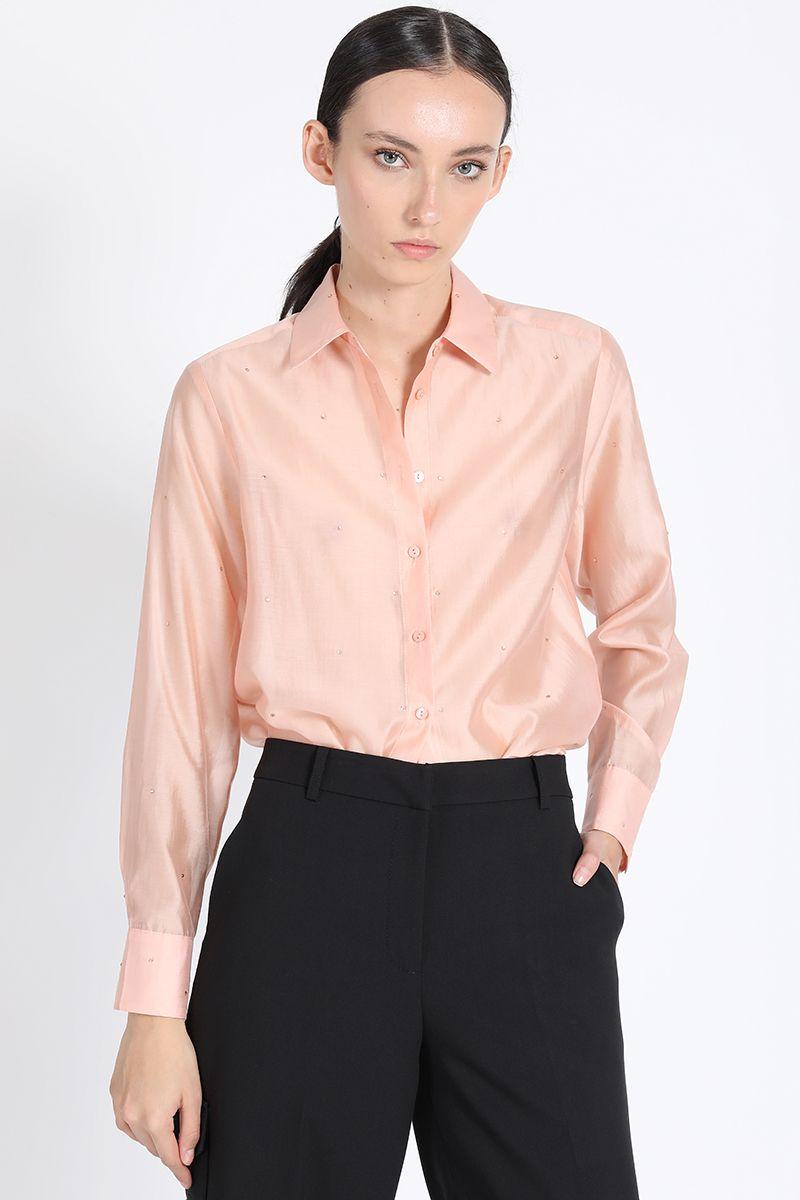 Camisa Semi Transparente Con Strass, Coral Liola-3