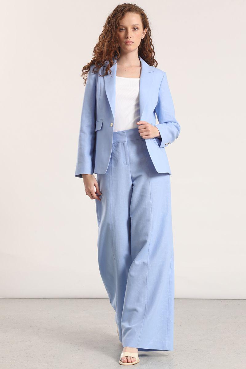 Pantalón palazzo lino liola mujer celeste-0
