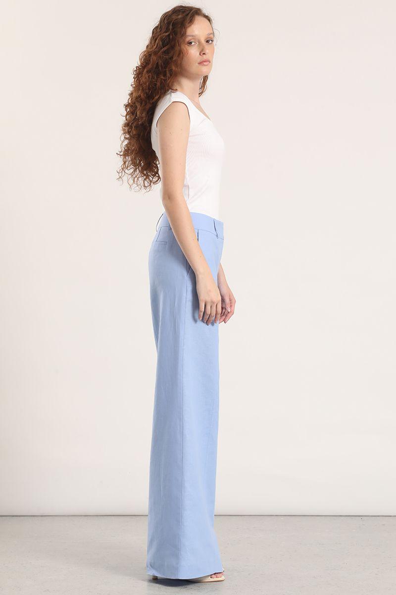 Pantalón palazzo lino liola mujer celeste-2