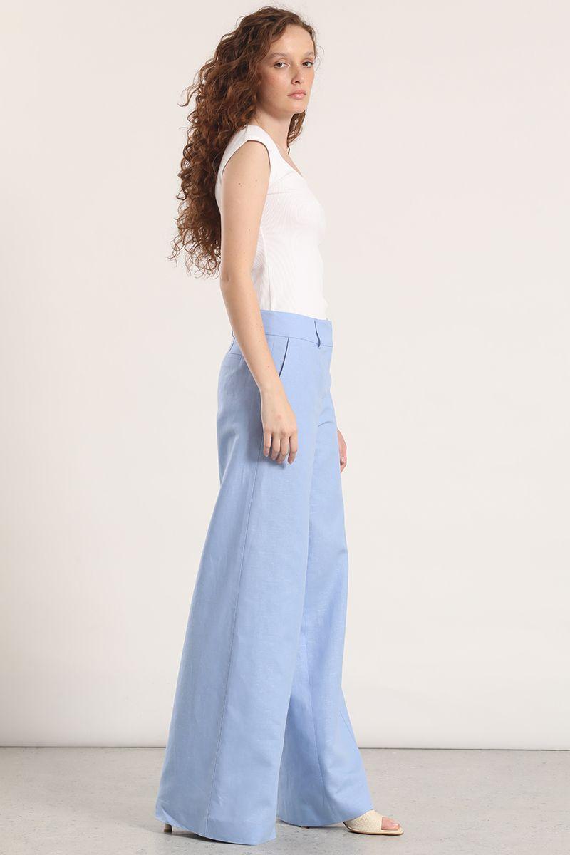 Pantalón palazzo lino liola mujer celeste-3