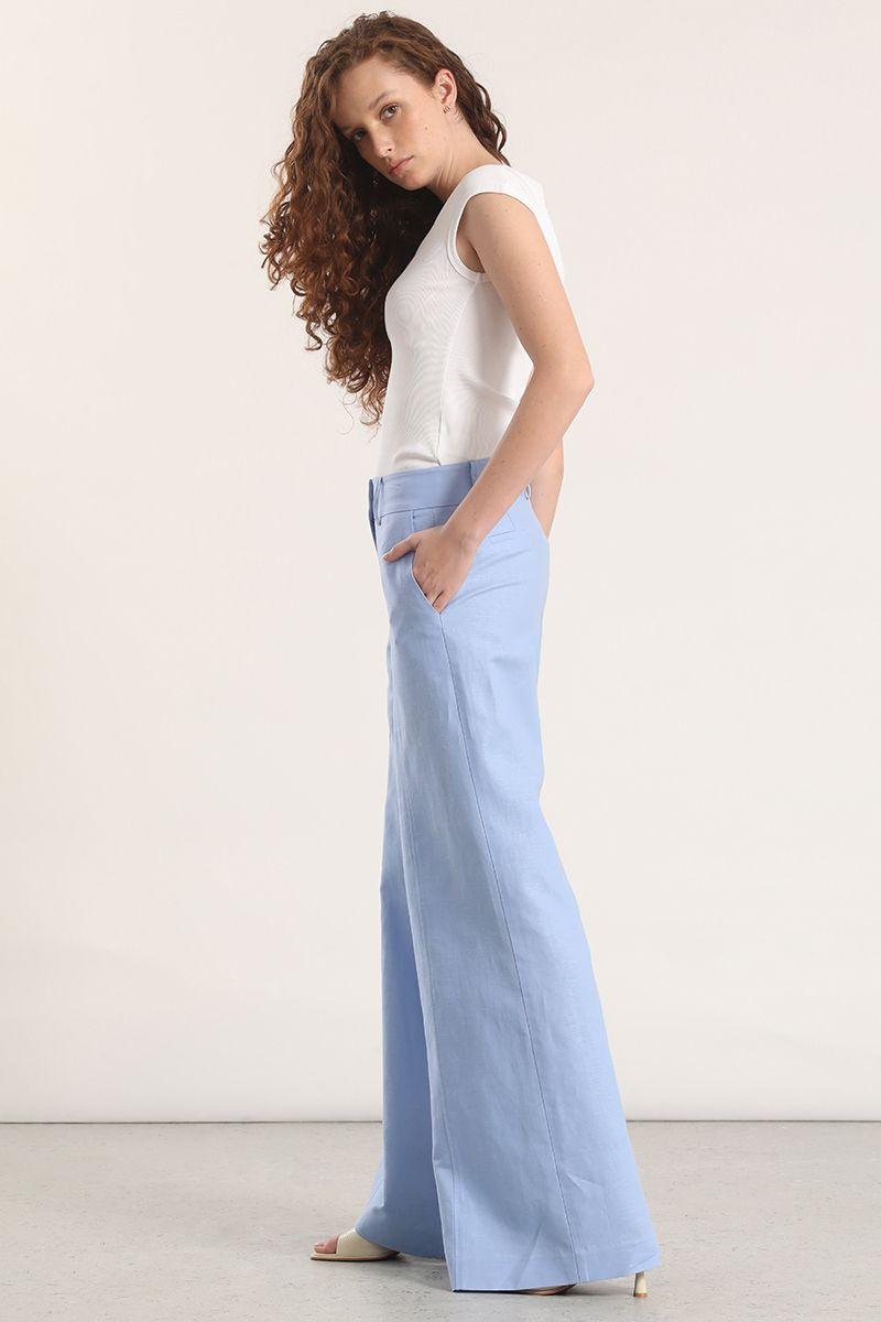 Pantalón palazzo lino liola mujer celeste-6