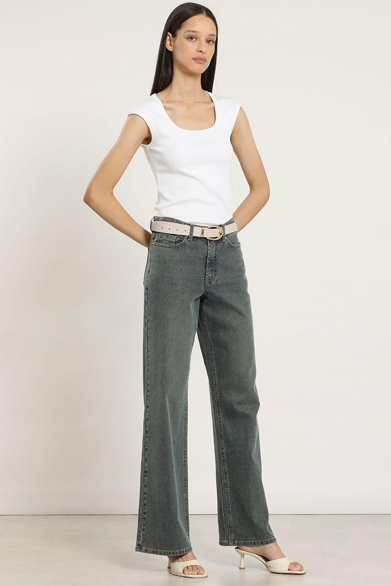 Jeans straight, tiro medio, azul Liola-4