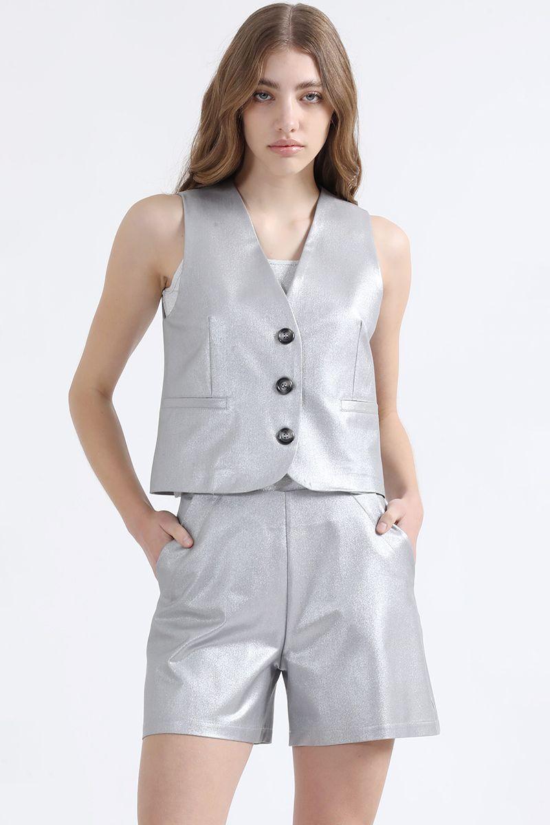 Chaleco Sastre Metalizado, Plateado, Colección Italia Liola-0