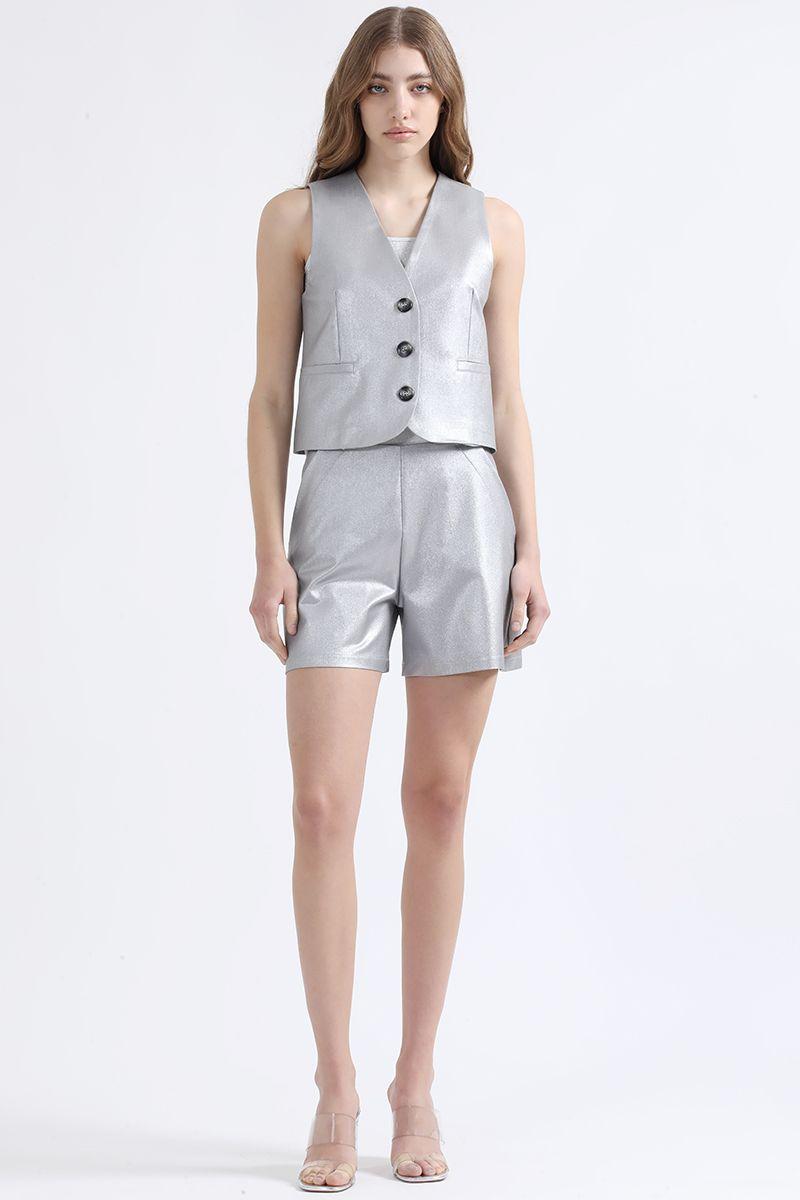 Chaleco Sastre Metalizado, Plateado, Colección Italia Liola-1