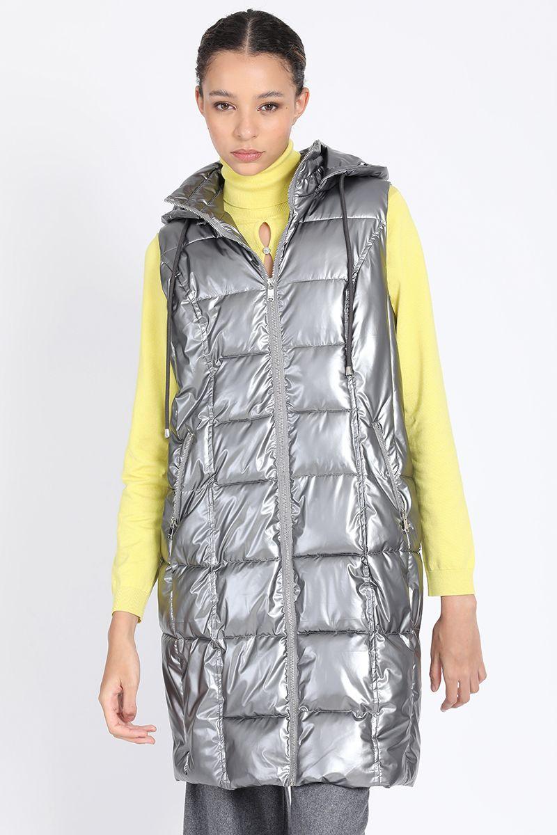 Parka Larga Sin Mangas Capuchon Desmontable, Plateado Liola-1