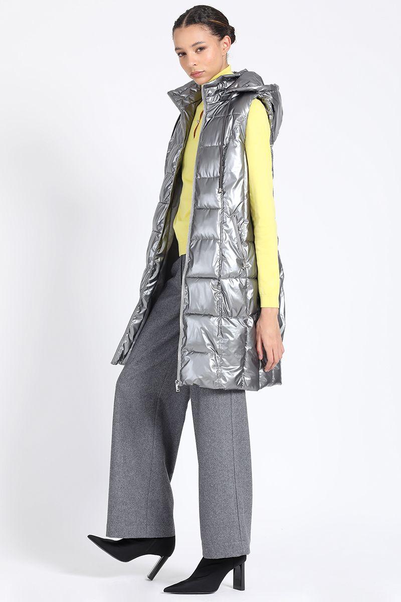 Parka Larga Sin Mangas Capuchon Desmontable, Plateado Liola-4