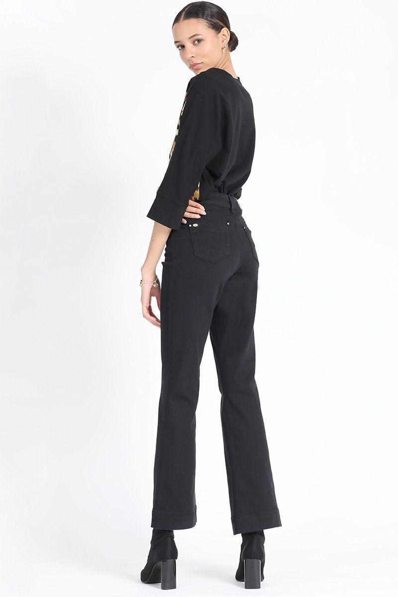 Pantalon Bootcut Push Up Tiro Medio, Negro Liola-4