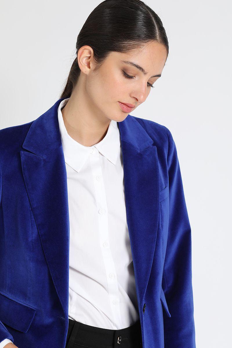 Blazer Entallado Terciopelo Azul Liola-3