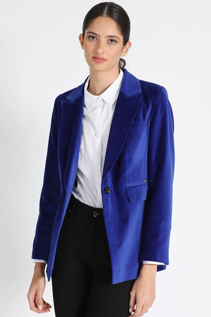 Blazer Entallado Terciopelo Azul Liola-2