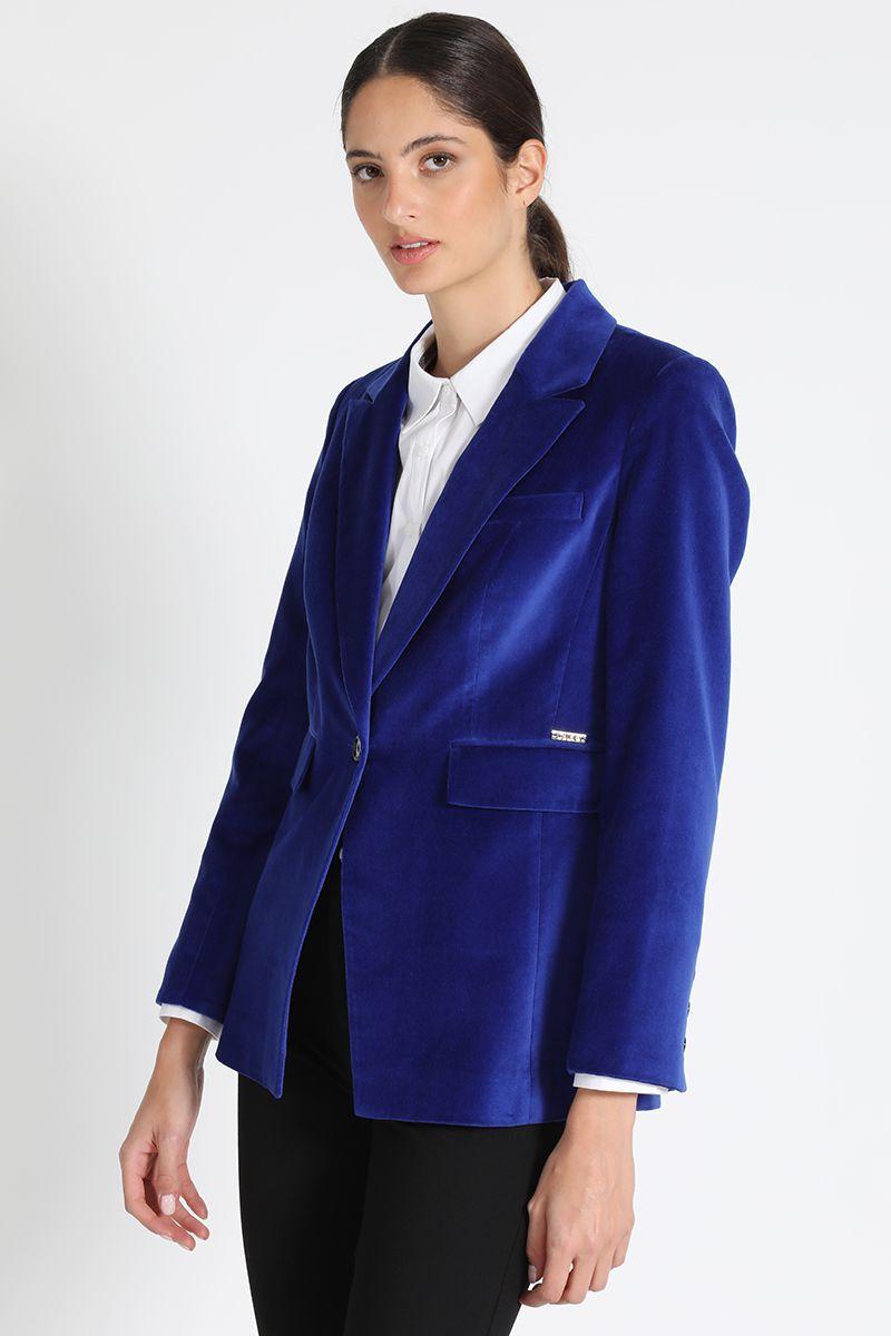 Blazer Entallado Terciopelo Azul Liola-0