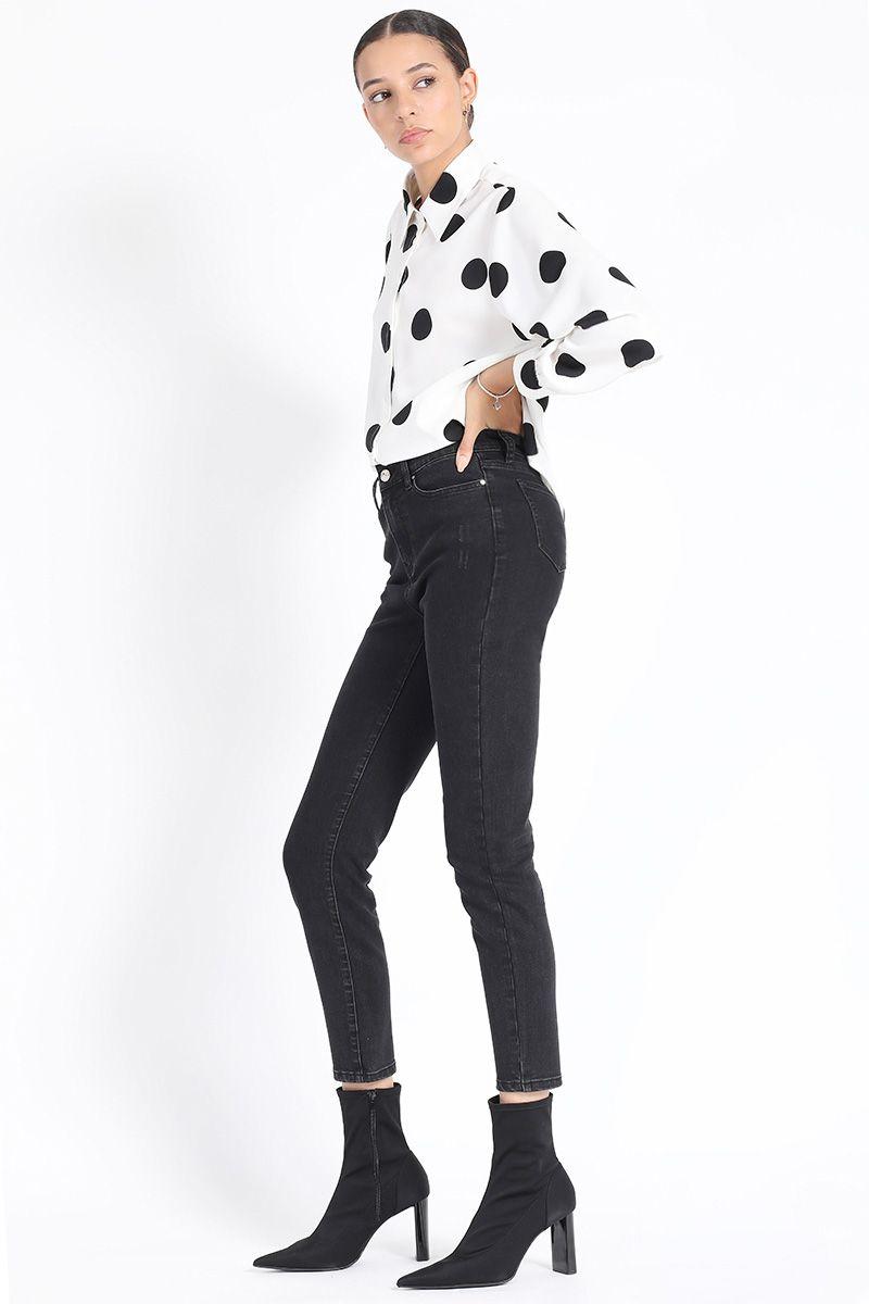 Jeans Skinny, Tiro Medio, Bolsillo Leopardo Negro Liola-2