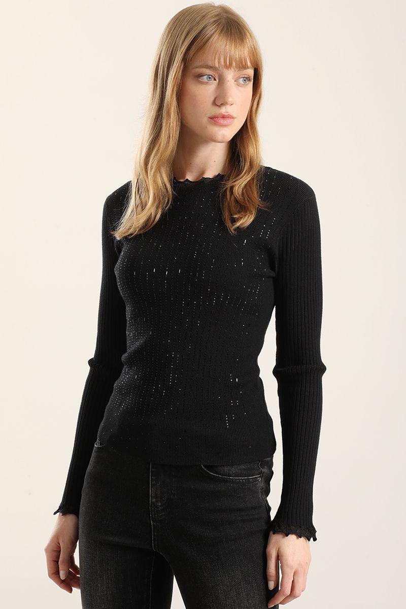 Jersey Punto Aplicacion Strass, Negro Liola-2