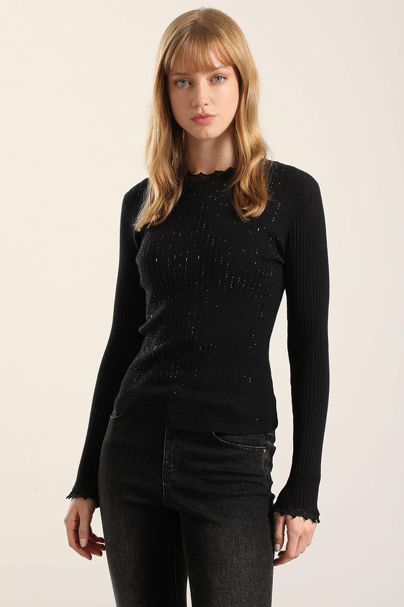 Jersey Punto Aplicacion Strass, Negro Liola-5
