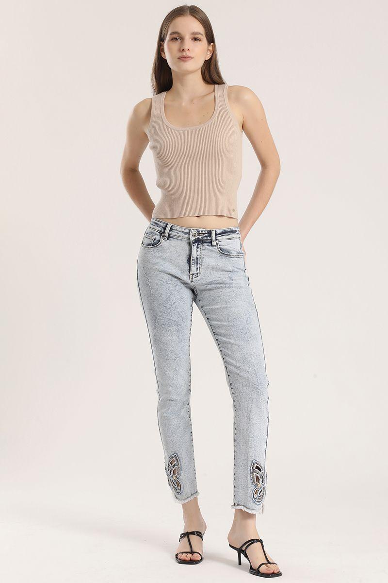 Jeans slim pedreria Liola mujer celeste-1