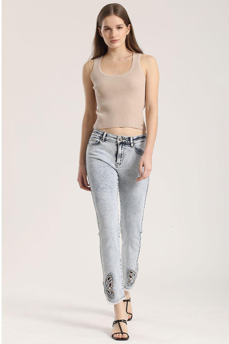 Jeans slim pedreria Liola mujer celeste-4