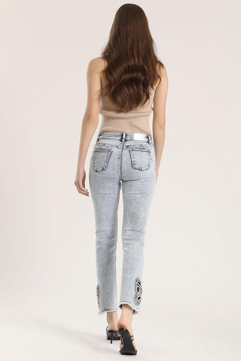 Jeans slim pedreria Liola mujer celeste-5
