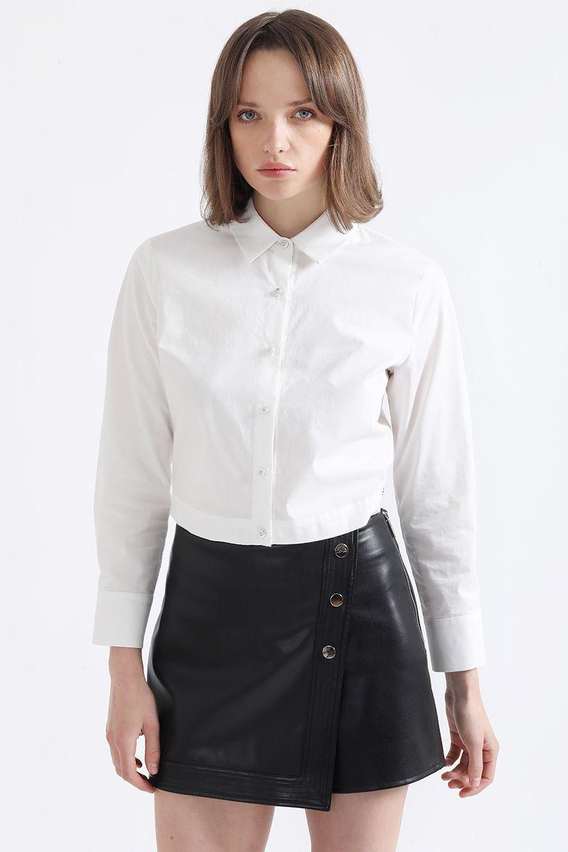 Blusa Cropped Poplin, Boton Joya, Crudo Liola-0