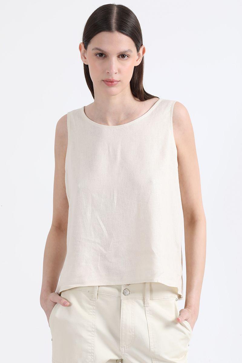 Top Con Lino, Beige, Colección Italia Liola-0