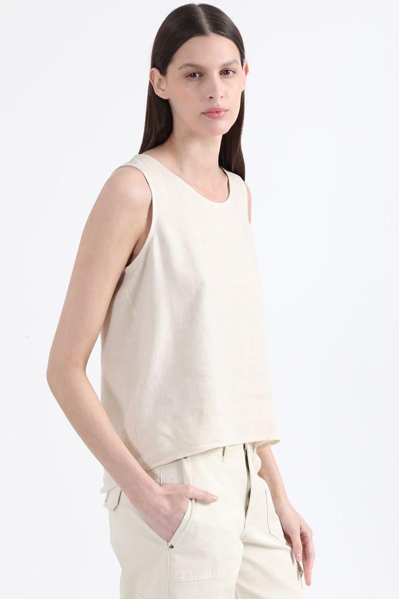 Top Con Lino, Beige, Colección Italia Liola-2
