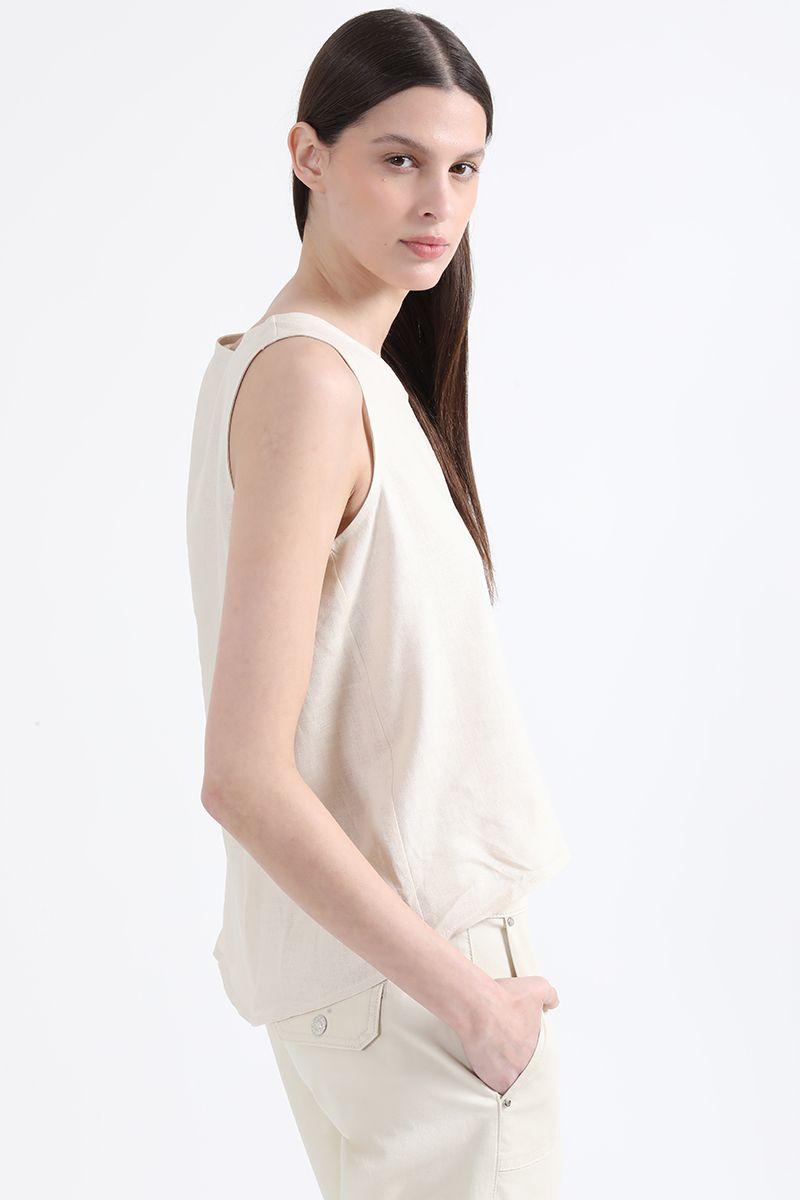 Top Con Lino, Beige, Colección Italia Liola-3