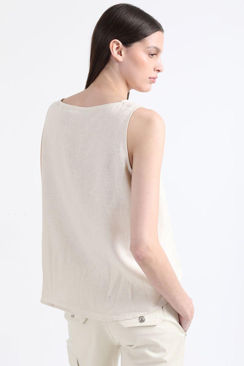 Top Con Lino, Beige, Colección Italia Liola-4