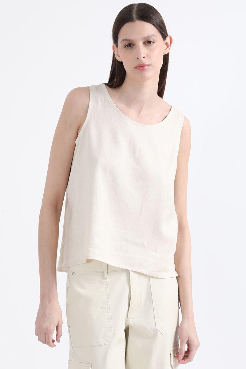 Top Con Lino, Beige, Colección Italia Liola-5