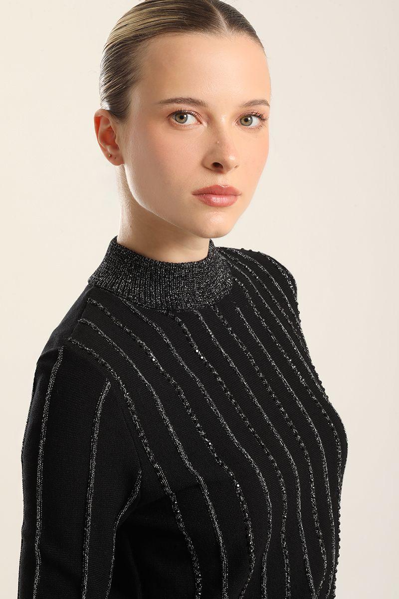 Jersey Punto, Hilo Metalizado, Negro Liola-2