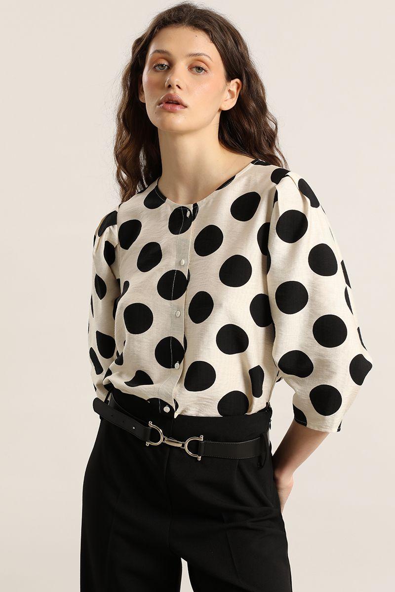 Blusa lunares grandes, beige Liola-4