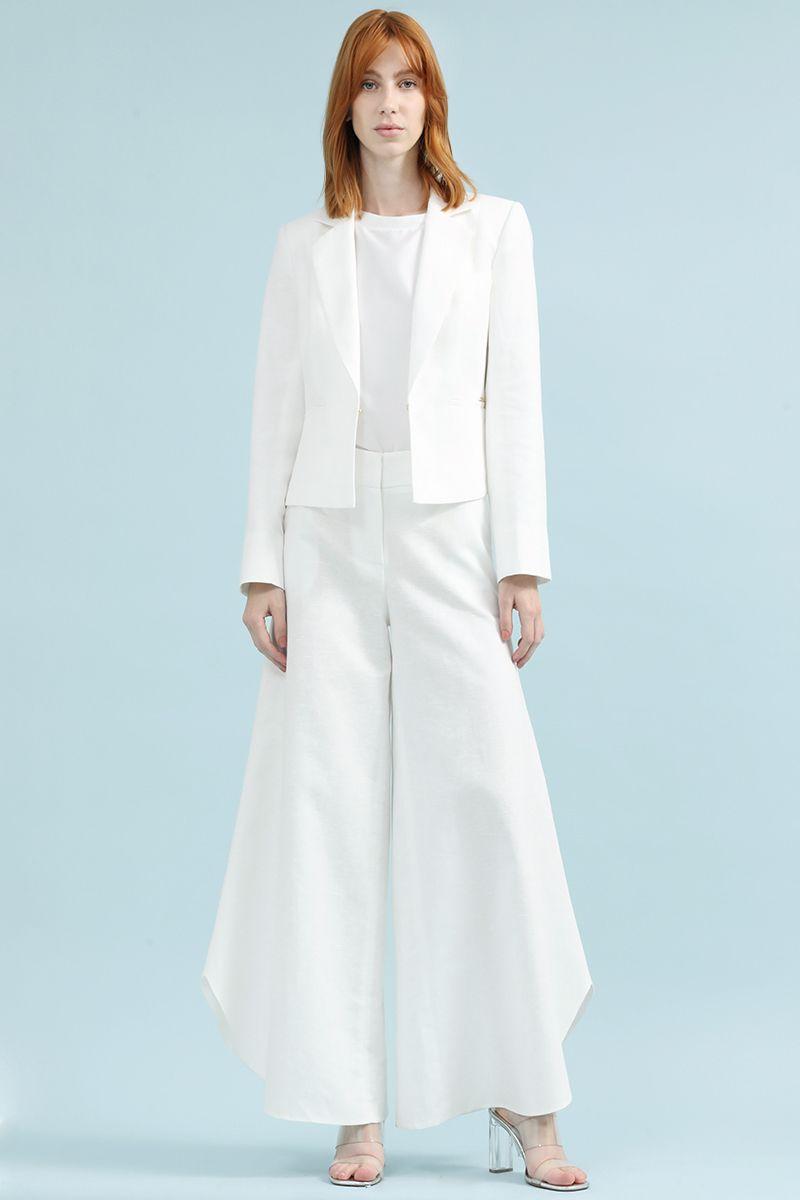 Pantalon Palazzo, Tiro Alto, Lino Algodón, Crudo Liola-0